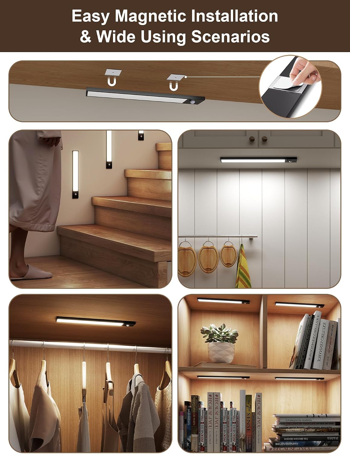 3pack 12inch-2400mah Under Cabinet Lighting ,56 LED -3 Color& 7 Levels | 2400mAh remote controllable, no drill stick-on mount, 3 color temperature, great for single kitchen cabinet