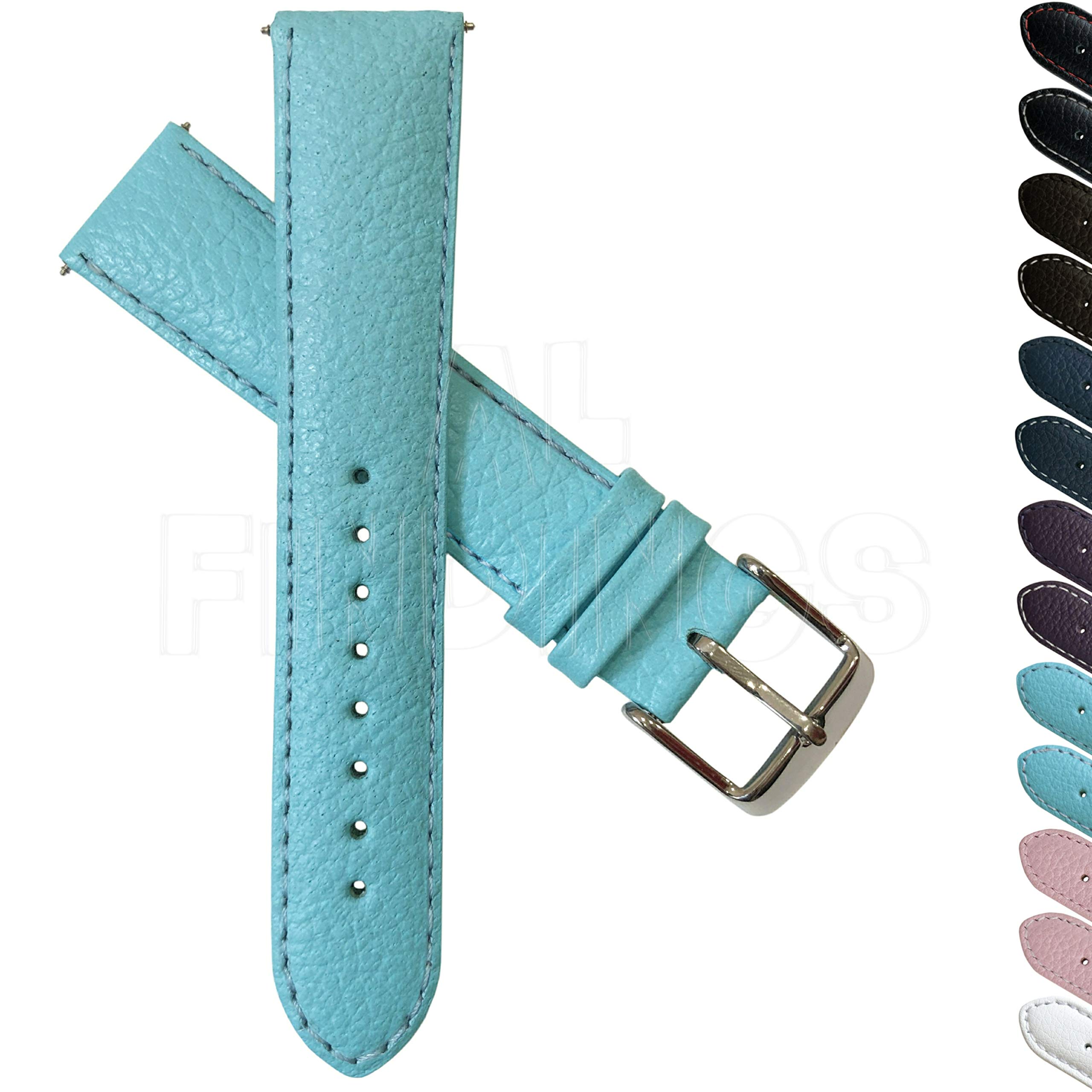 Jewellers Tools Men's Grain 20Mm Genuine Buffalo Leather Watch Strap Band Ladies Padded Ss Buckle Skyblue/Skyblue