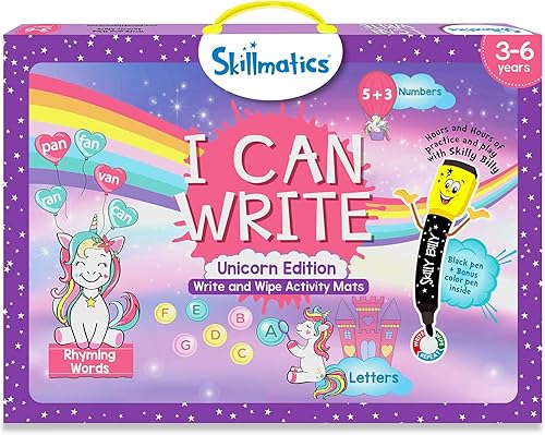 Skillmatics I Can Write - Juguete educativo con temática de unicornios, actividad de aprendizaje preescolar y jardín de infantes, suministros para