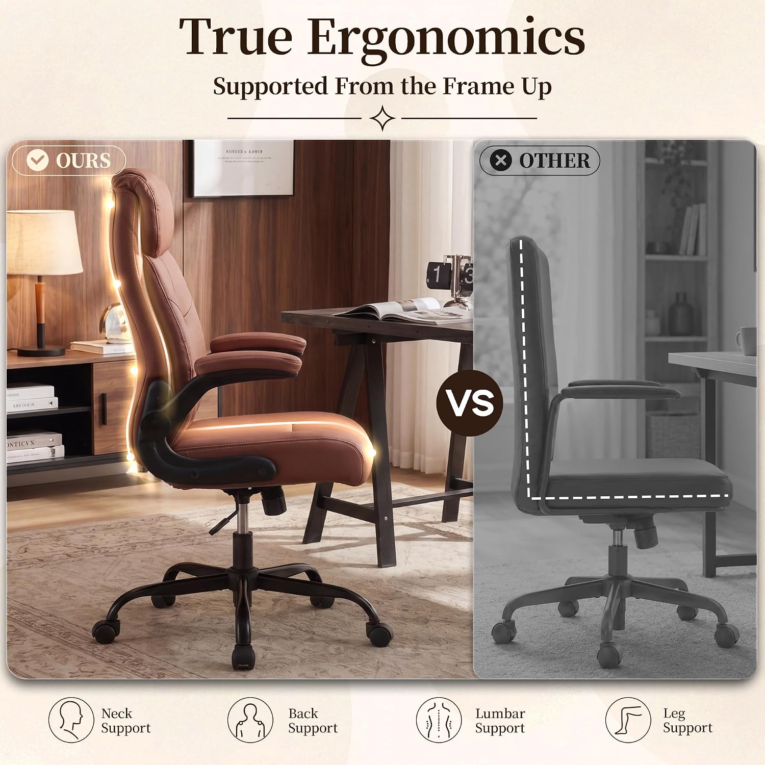Office Chair, Leather Ergonomic Computer Desk Chair with Rocking thumbnail