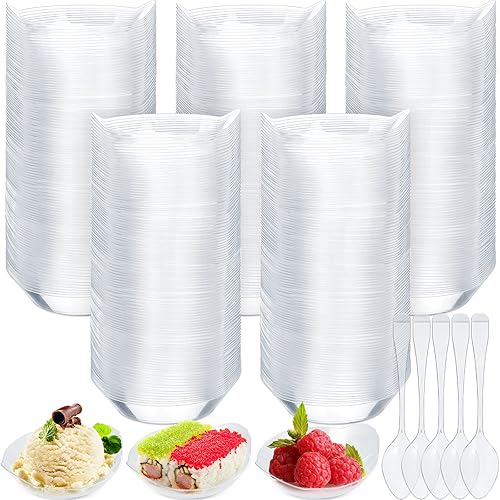 600 mini platos de postre con cucharas de degustación, 300 mini platos de aperitivo, recipientes de postre de plástico transparente para aperitivos,