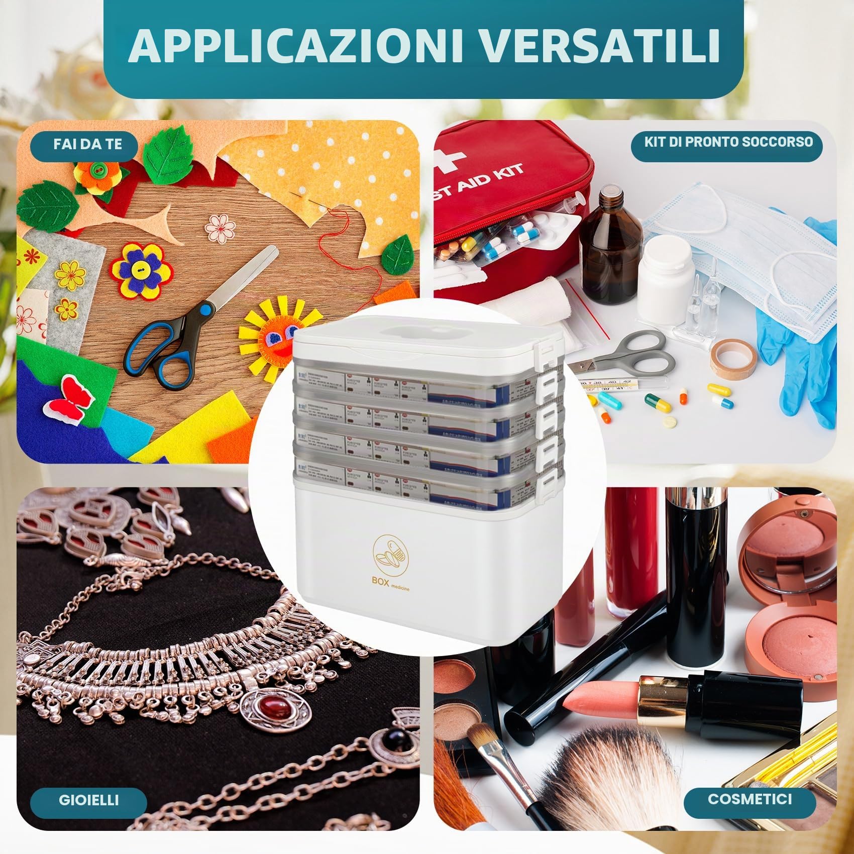 5 scaffali per medicinali, grande scatola medica con manico, scatola portatile per medicinali, organizer per medicinali, scatola per medicinali, cosmetici