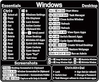 Windows Shortcut Sticker - Windows PC Reference Keyboard Shortcut Vinyl Sticker, Laptop Keyboard Shortcuts Stickers for Windows, for Any PC Laptop or Desktop SM (Black)