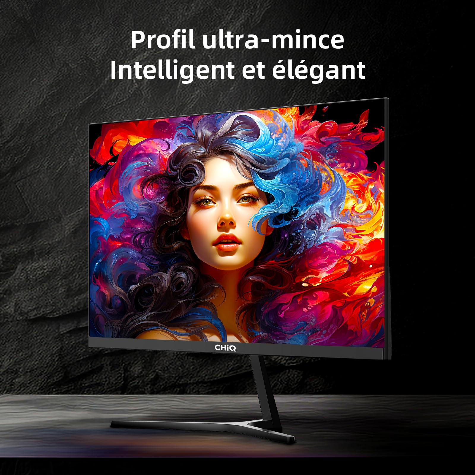 CHiQ Moniteur PC 22F650 22" FHD (1920 x 1080), 100 Hz + FreeSync, Design Ultra-Fin, 100% de la Gamme sRGB, HDMI, VGA, Montage VESA, Nouveau modèle 2024