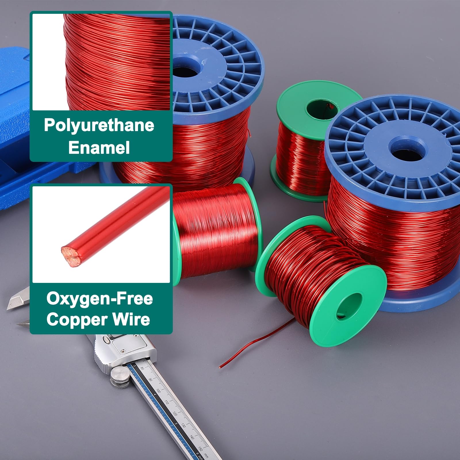 QUARKZMAN Alambre Esmaltado 20 AWG, Cobre Calibre 20 48 Oz, Grado F 155°C, Transformador Motor, Rojo Azul