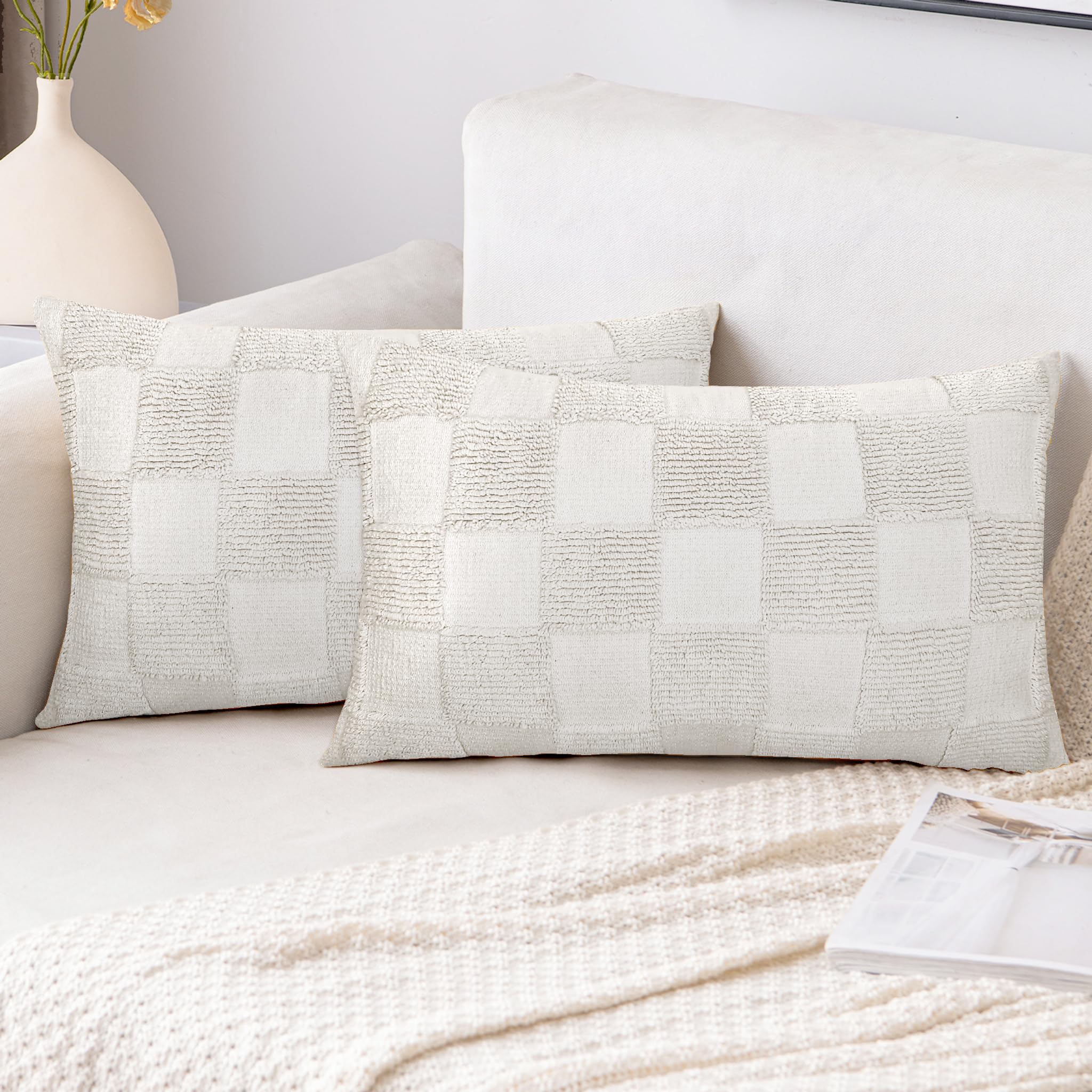 Amitra Premium 100% Cotton Pillow Covers, 14 Inch x 24 Inch, Neutral Textured, Square Accent, Pillow Cover Set of 1 for Living Room, Sofa, Home Décor, Soft & Breathable, Pillow Cases-image-30