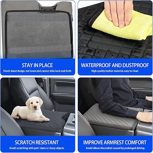 Miniatura 5 de GKmow 1 almohadilla de protección para reposabrazos de automóvil, 15.3 x 12.6 x 2.6 pulgadas, funda de cuero a cuadros para consola central para