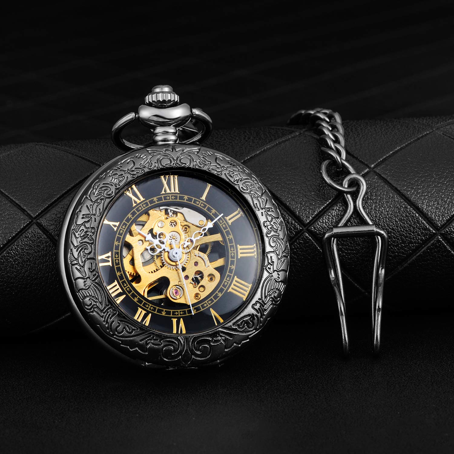 Unisex Taschenuhr mit Halskette Kette Analog Handaufzug Klassisch Lupe Mechanische Taschenuhren