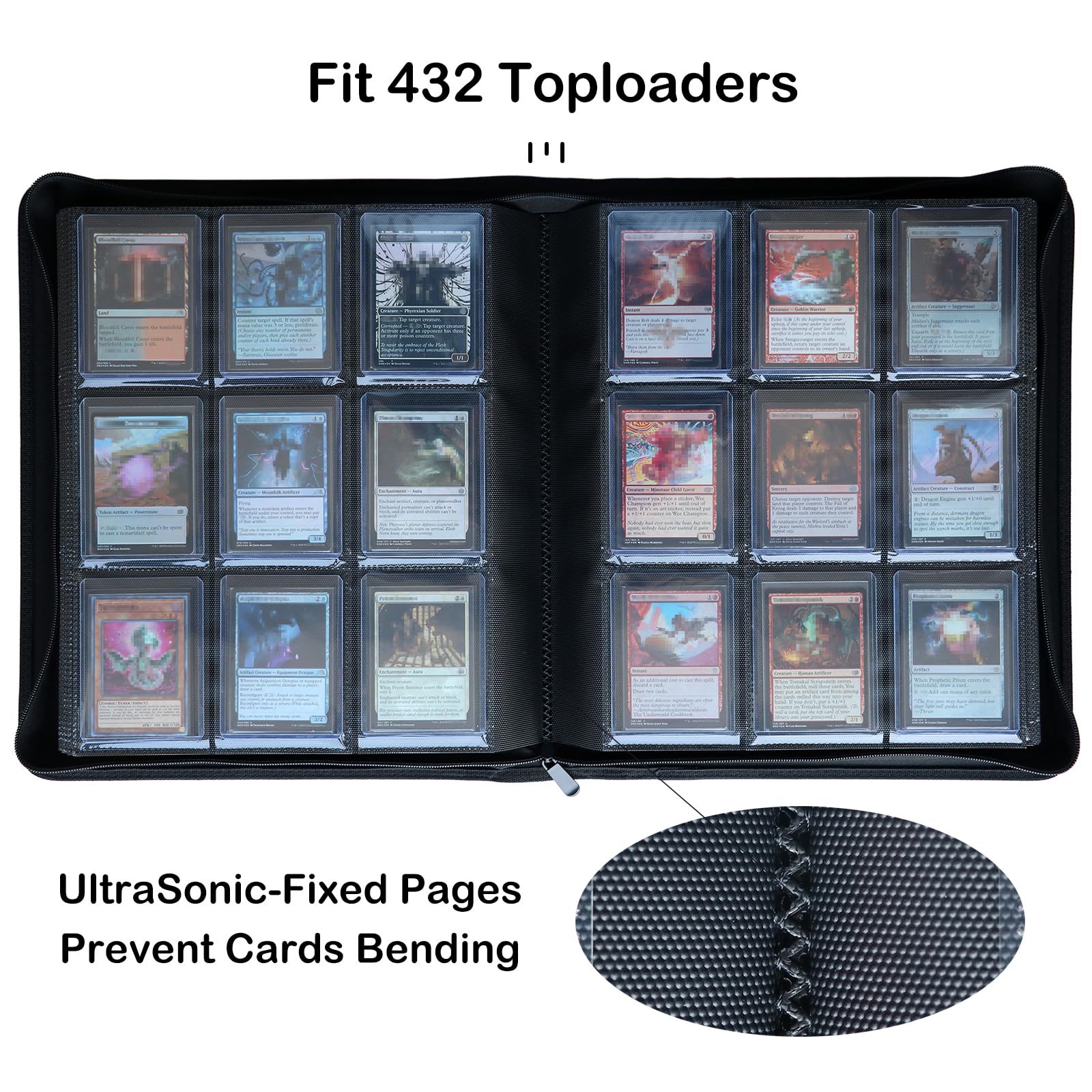 Toploader Binder, Holds 432 Top Loaders, 9 Pockets Top Loader Binder with Sleeves for Cards in 3'' x 4'' Toploaders