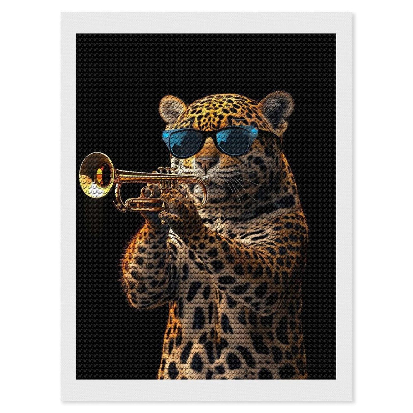 Junmoney Jaguar Trumpet Diamond Art Kit 12"x16", Neat Printed Canvas, Finish and Display, Relaxing DIY Hobby, Living Room Decor