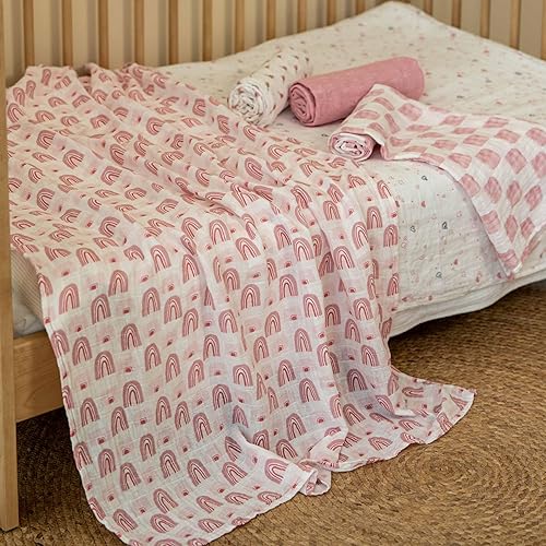 Miniatura 3 de Mantas de muselina para recién nacido, paquete de 4 mantas de bebé de algodón orgánico, grandes, 31.5 x 43.3 pulgadas, transpirables, suaves, para