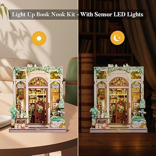 Miniatura 4 de Fsolis Kit de rincón de libros, rompecabezas de madera 3D para adultos, 196 piezas, kit de rompecabezas en miniatura para habitación, decoración de