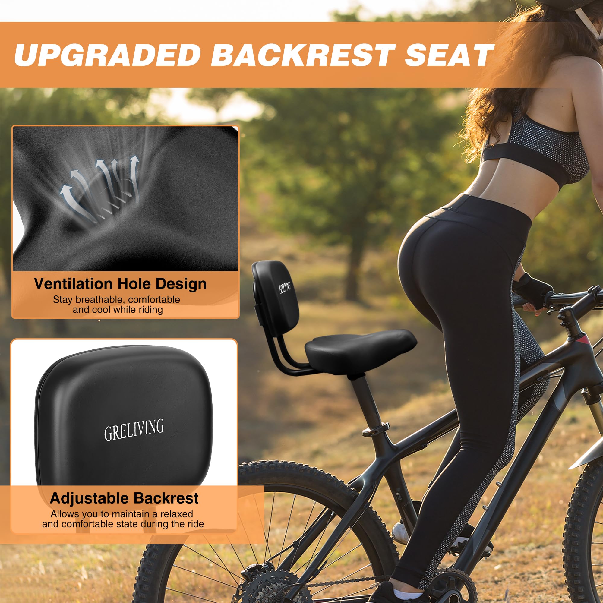 BROJAQ Siège De Selle De Vélo Avec Dossier,Selle De Vélo Large Rembourrée Avec Support Dorsal | Selle à Coussin Large Rembourrée, Dossier Souple, Selle De Tricycle Surdimensionnée Pour Vélo De Route