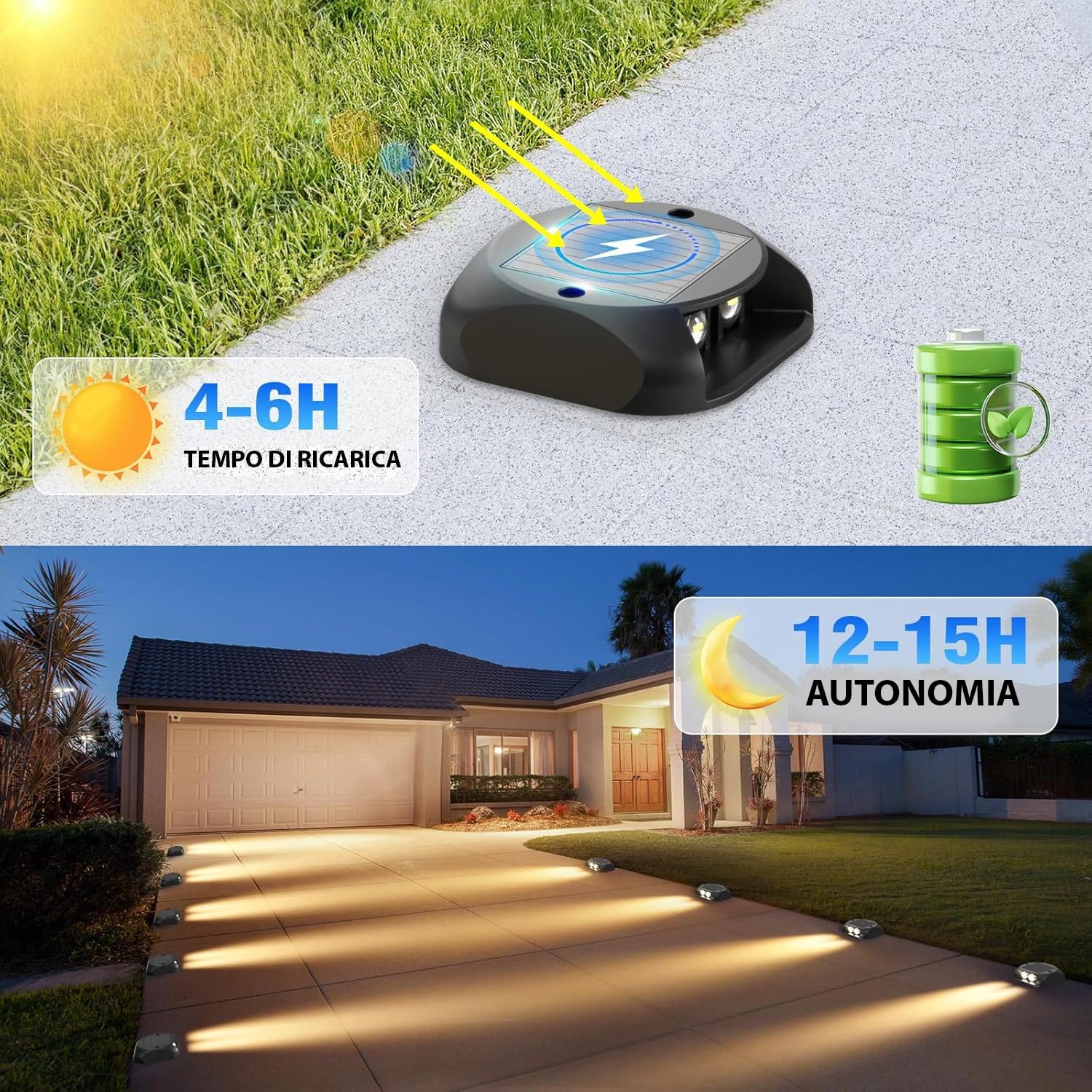 Segnapassi LED Solare 10 Pezzi | Luce Calda 3000K 10 Lumen | IP54 Impermeabile | Autonomia 12h | Per Scale Giardino E Vialetti