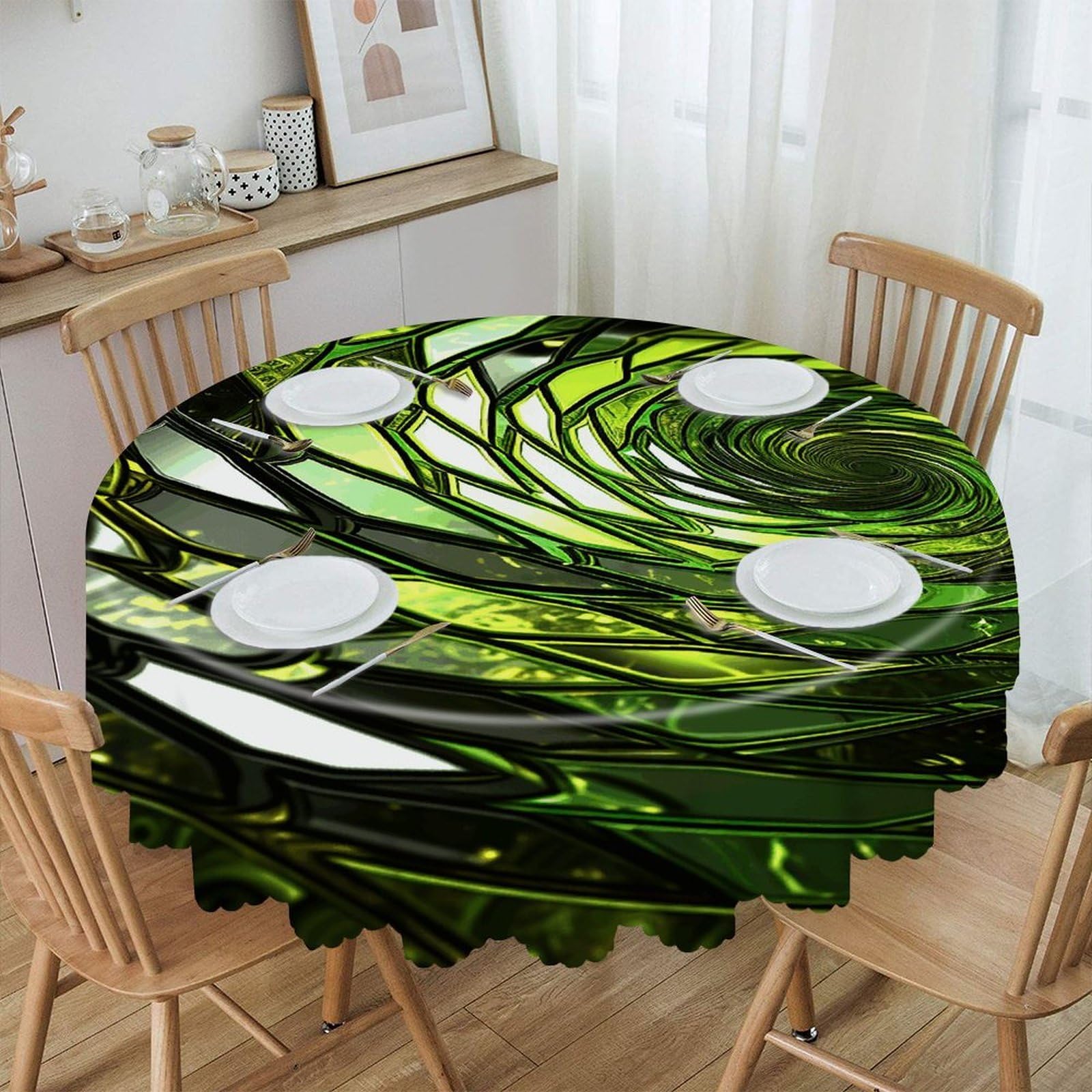 VstaDank - Abstract Green Snake Round Tablecloth 60 Inch Easy Clean Round Thick Decorative Polyester Tablecloth for Dining Kitchen Party Farmhouse Outdoor