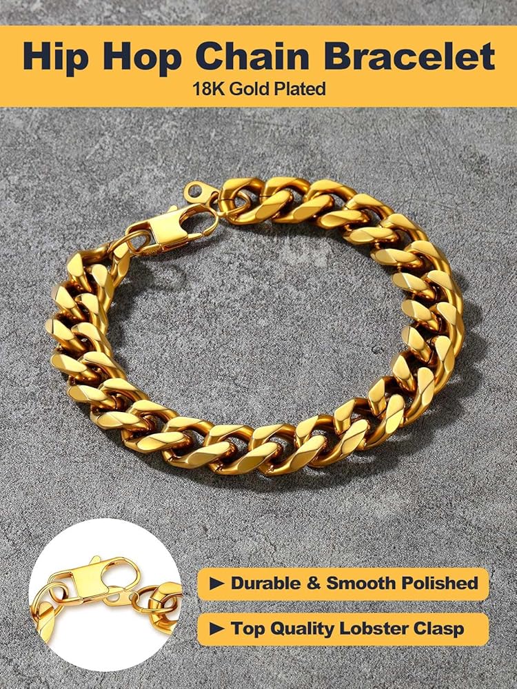 アクセサリー original raw long chain bracelet U7 Link Bracelets for Men, Stainless Steel/Black/Gold Plated