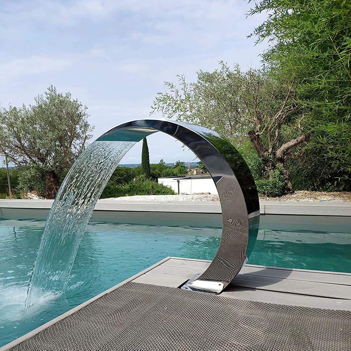 Fontaine Cascade pour piscines, élément décoratif extérieur en Acier Inoxydable, 40 x 20 cm, Effet Cascade pour piscines enterrées et bassins.