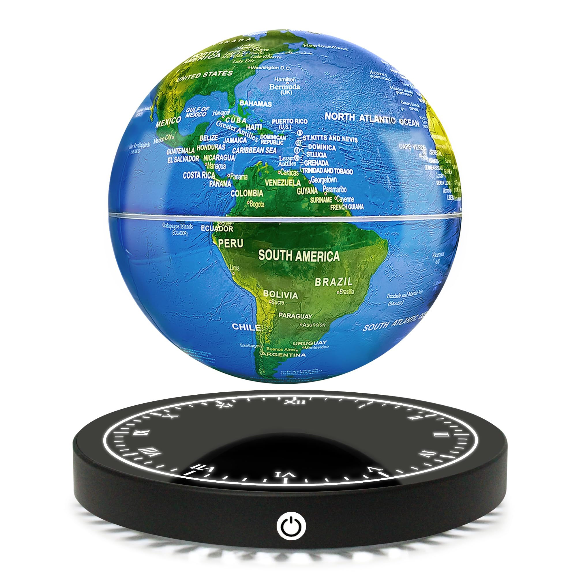 Flagest Magnetic Levitating Floating Globe with LED Lights, 16 Colors Rotating Globe Lamp with Clock Base for Home Office Desk Decor, Cool Tech Gadgets for Men Husband Boys and Girls