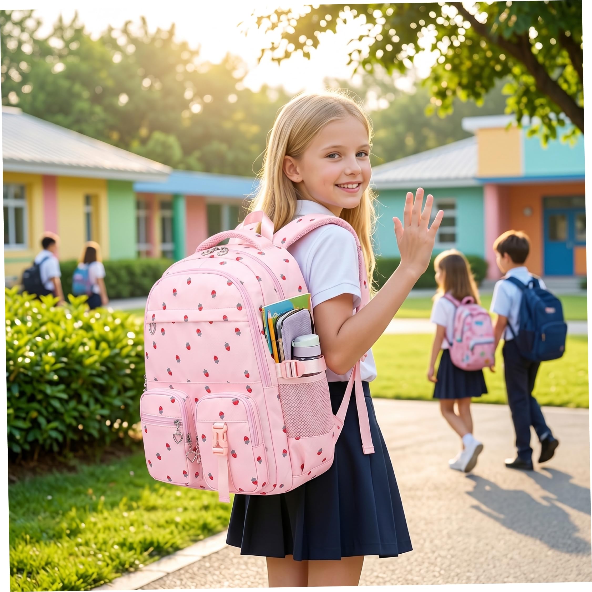 Zaino Fragola, Simpatico Zaino Scolastico Multitasche per Ragazze, Borsa per Libri per Studenti delle scuole Medie Superiori, stile1
