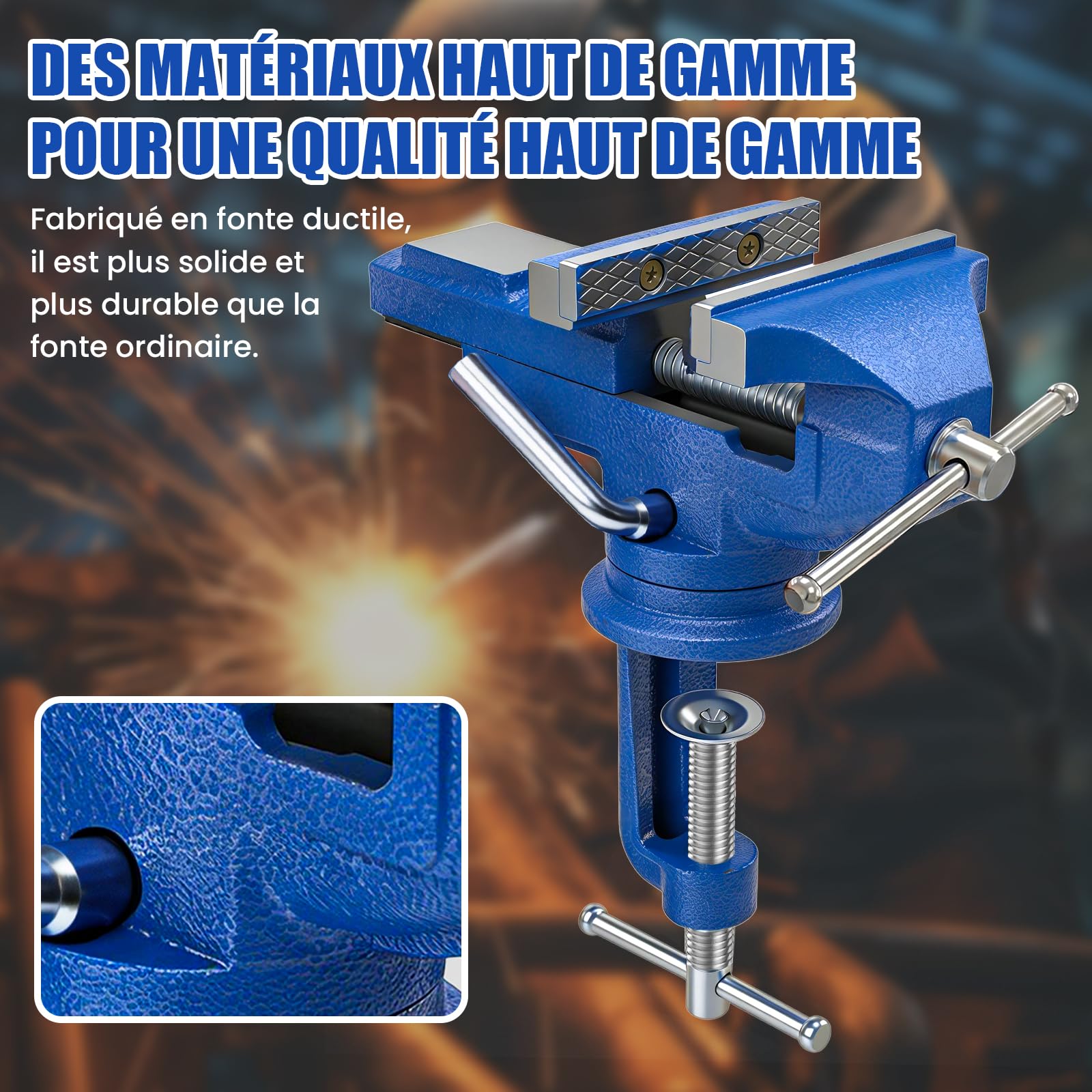 HYCHIKA Etau d'établi 80 mm，Etau de Table Pivotant à 360°, Etaux d Atelier Mini Etau Vice Convient pour le Meulage, le Perçage, le Polissage et les Opérations Manuelles à Petite échelle