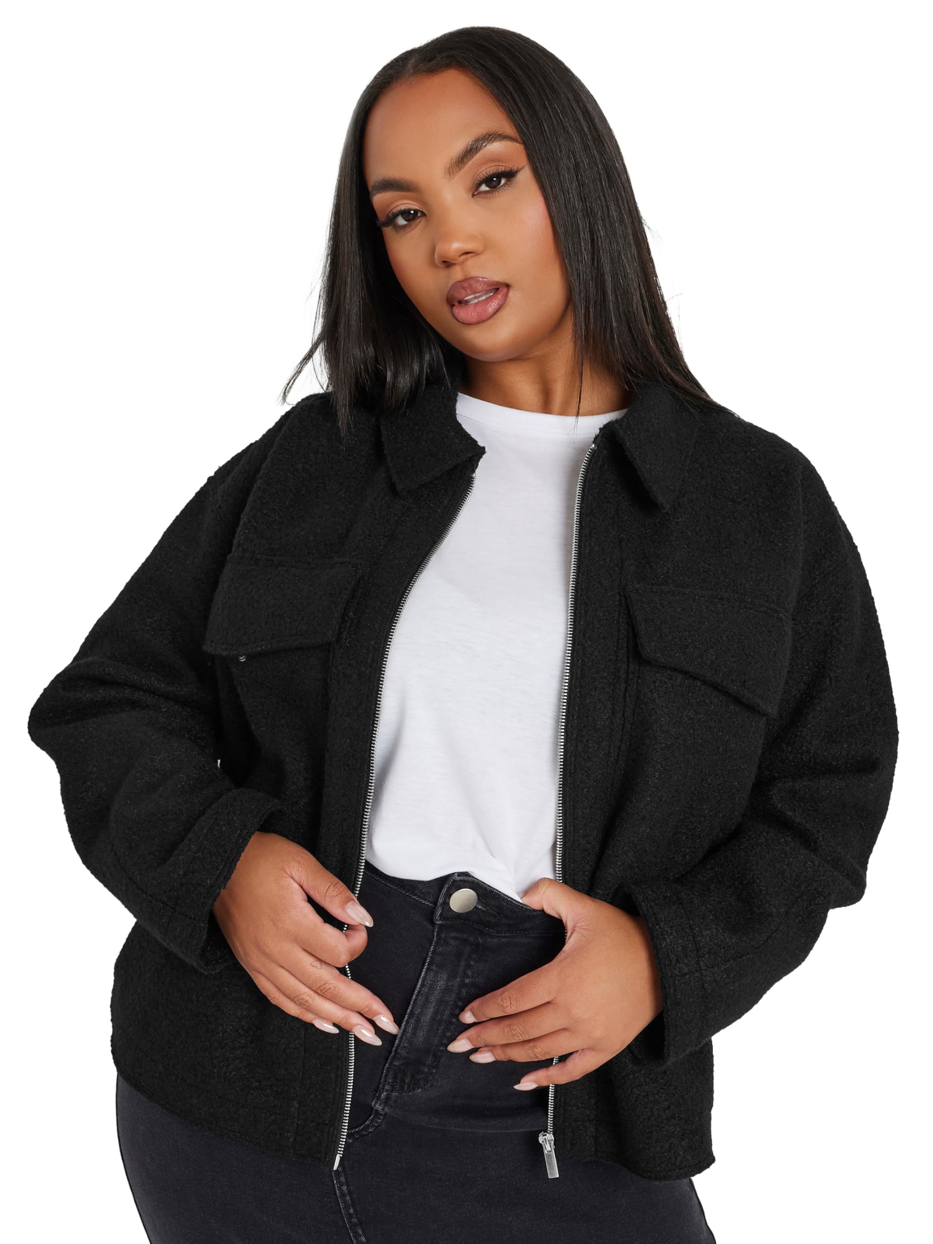 Yours Women's Black Curve Cropped Boucle Jacket - Plus Curve 26-28 Plus