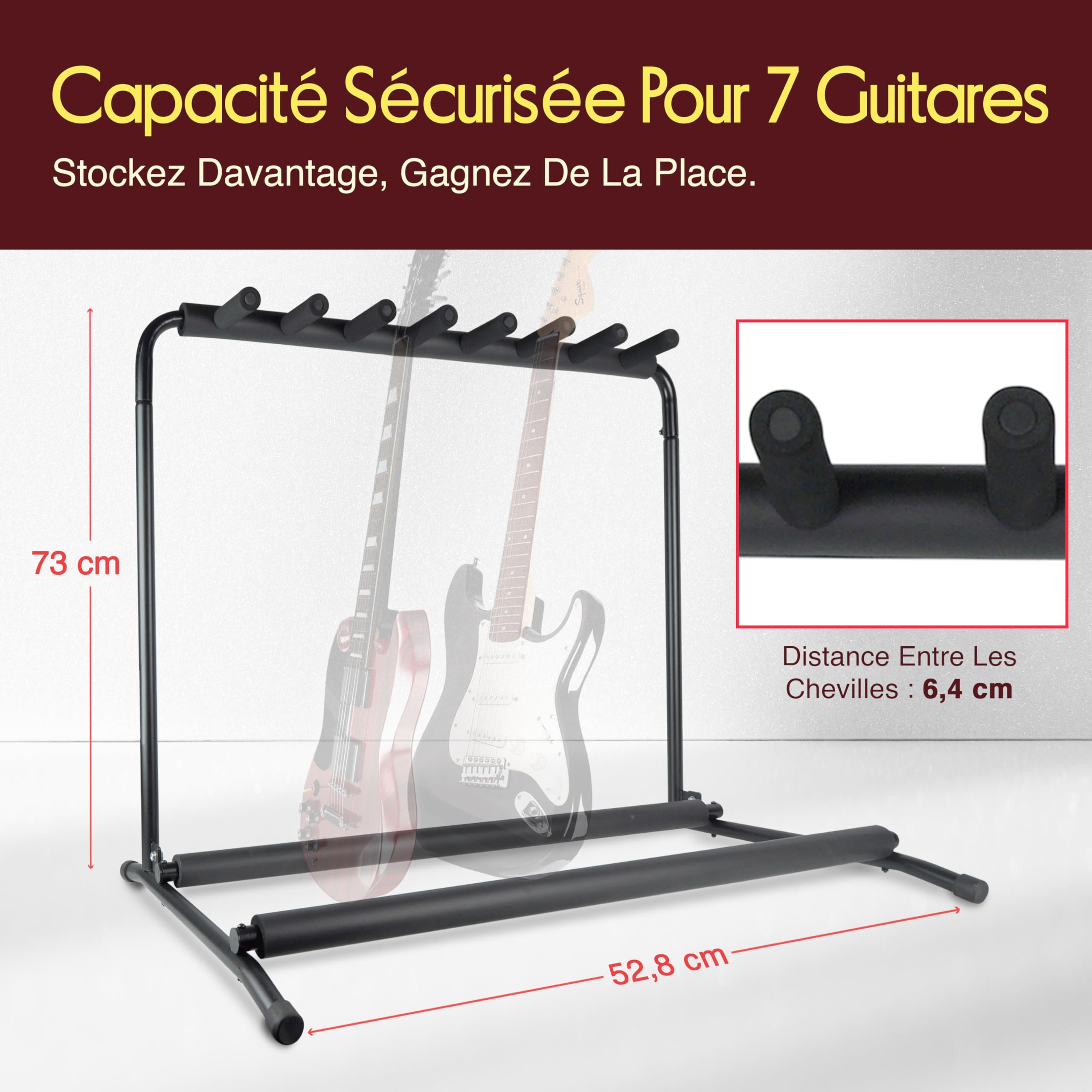 Pyle Support Guitare, Porte 7 Guitares, Universel et Portable, Pliable avec Rembourrage en Mousse, Noir