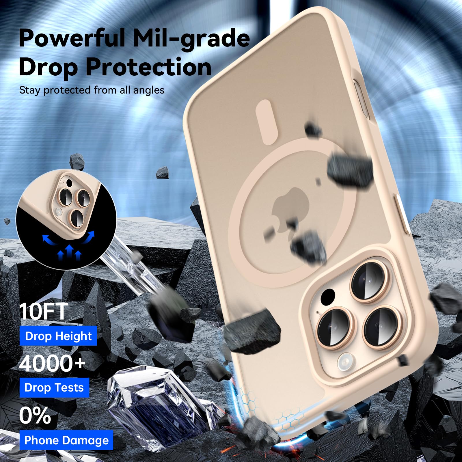 Natiiozie Magnetica Cover Compatibile con iPhone 16 Pro Max Compatibile con MagSafe Custodia Traslucida Opaca Posteriore,Anti-impronta Resistente ai Graffi Protettiva Case Titanio Sabbia