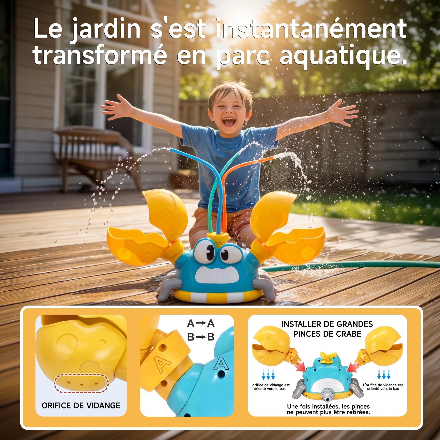 Arroseur Crabe pour Jeux d'eau Enfant extérieur, Cornhole Sac Inclus .Trois Modes de Jets d'eau, arroseur extérieur Amusant, activité Cornhole et Jeu d'eau Enfant