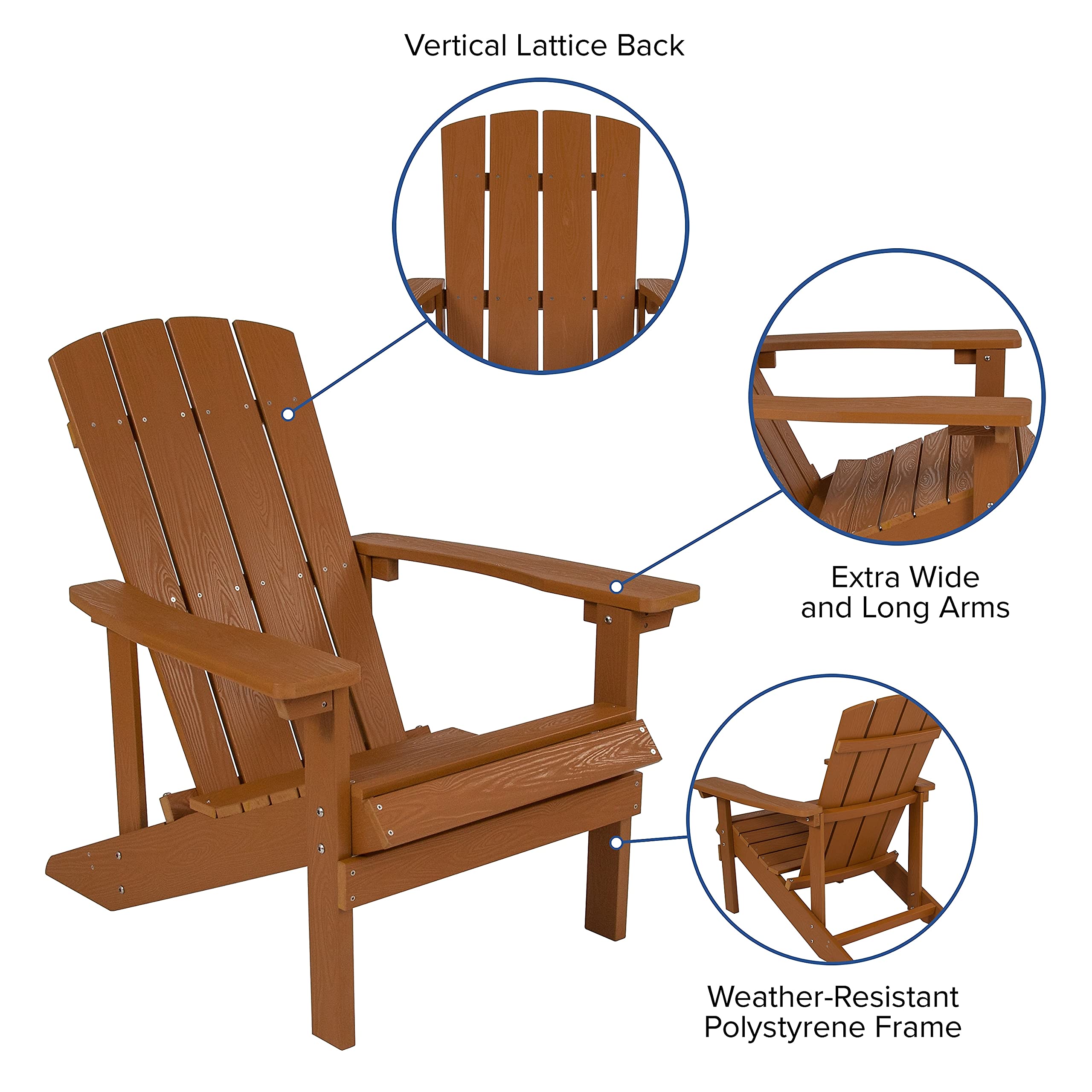Flash Furniture, Silla Adirondack Comercial de Madera de Resina poliéster Resistente a la Intemperie en teka