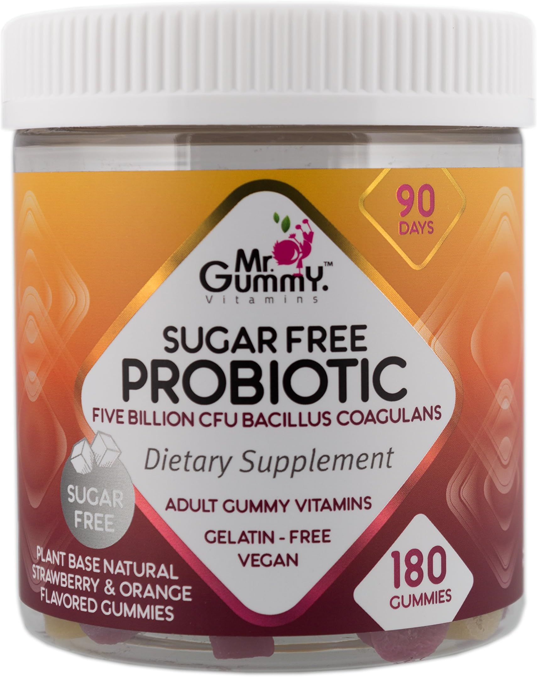Mr Gummy Vitamins Probiotic Sugar Free Supplement | 5 Billion CFU of Bacilus Coagulans | Support The Health of Your Digestive System | [180 Gummies, 90-Day Supply] | for Men and Women