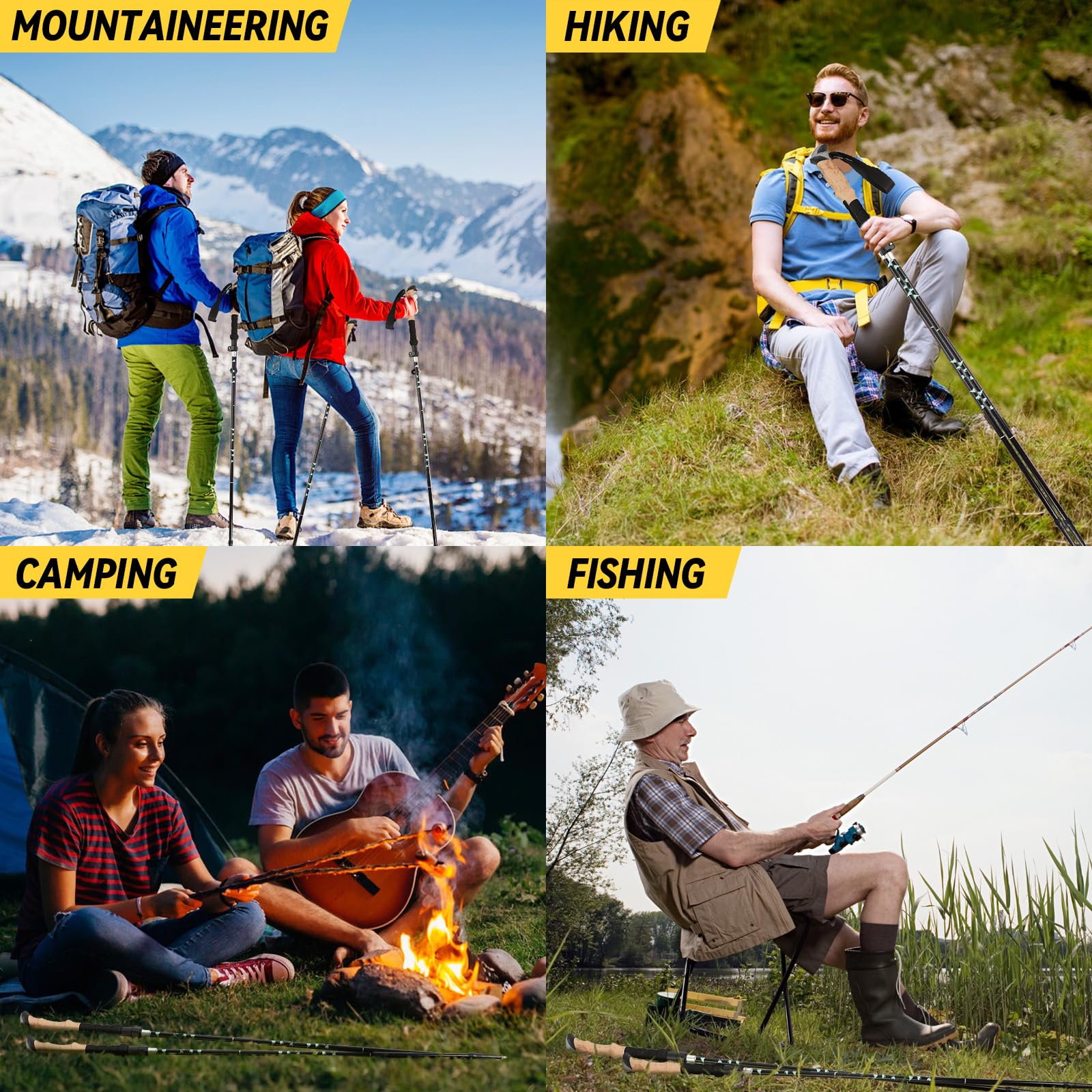 Bastoncini da Trekking Pieghevoli, Bastoni Telescopici da Trekking con Manico in Sughero, 6 Paia di Puntali in Gomma, Adatto per Escursioni, Alpinismo e Viaggi, Nero