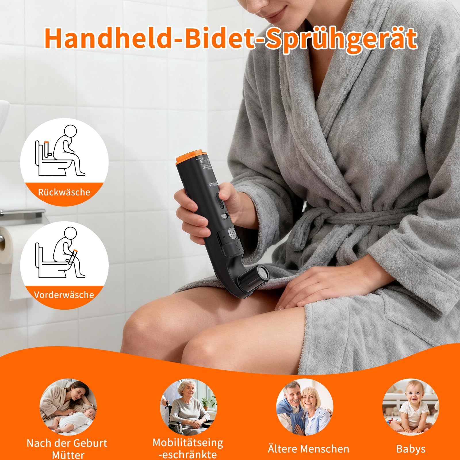 Tragbar Po Dusche Elektrisches Bidet, 2.5L Wassertank für Reise Outdoor & Wandern, ersetzt Feuchtes Toilettenpapier, ideal für Männer, Frauen, Schwangerschaft & Reisen,Duschbrause