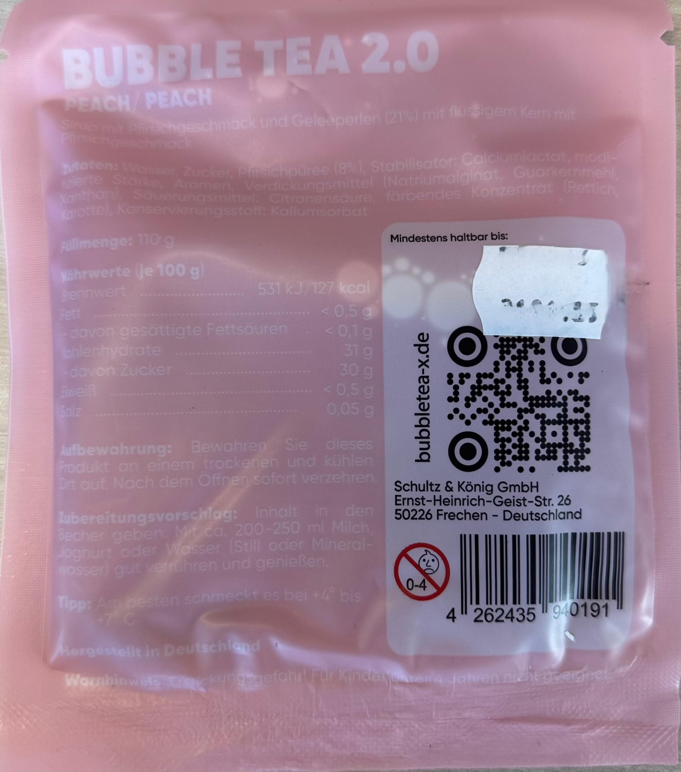 Bubble Tea 2.0 Party Set Erdbeere Pfirsich Mango Brombeere 10x Instant Bubble Tea mit Becher Deckel Strohhalme