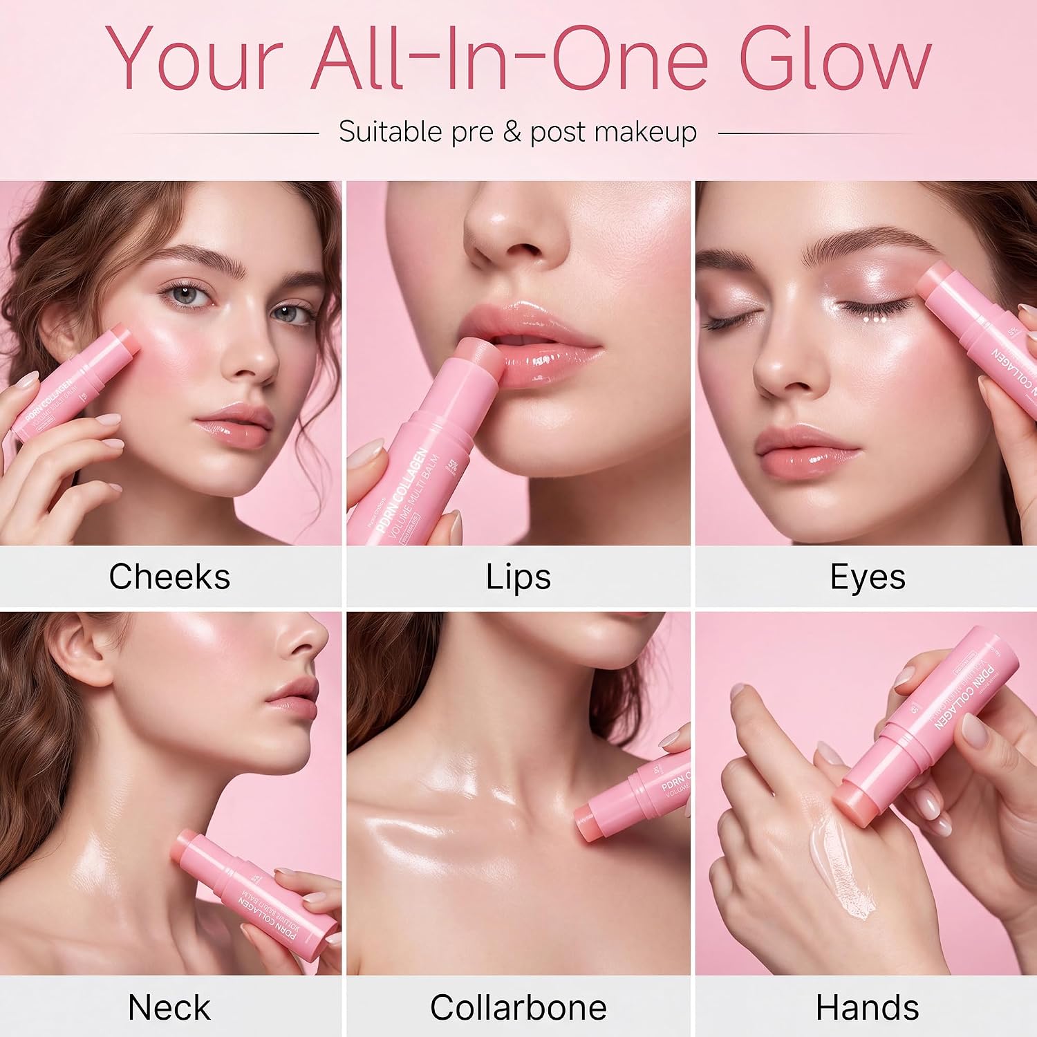 PDRN Pink Collagen Multi Balm Stick, K-Beauty Balm with NAD+ & Peptide