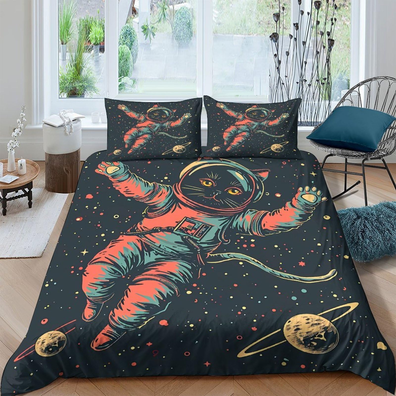 Ctjqhvkz Style-8 3D Printed Astronaut Space Fitted Sheet Microfiber Soft Black Universe Mattress Cover For Bedroom Dorm Mattress Decor Single（135X200cm）