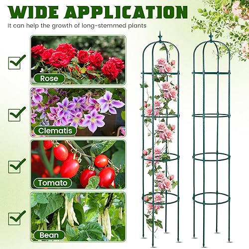 Miniatura 4 de Zonon 8 piezas de enrejado de obelisco de jardín de 6 pies para plantas trepadoras al aire libre, torre de metal resistente al óxido, arco redondo