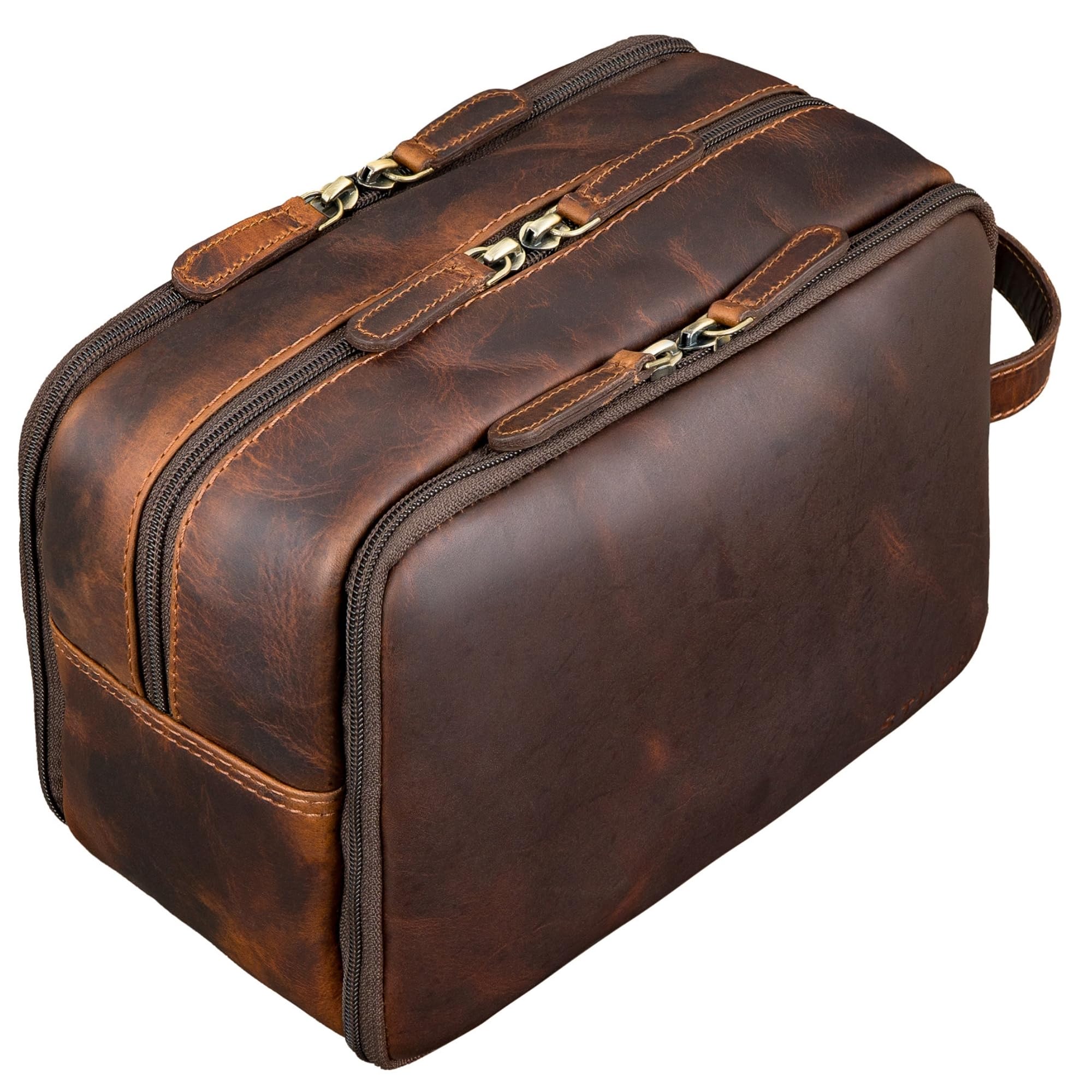 STILORD Corse Kulturtasche Leder Herren XL große Waschtasche Kulturbeutel Damen & Herren Vintage Design Toilettentasche Reise aus echtem Leder Farbe:Cognac - Dunkelbraun