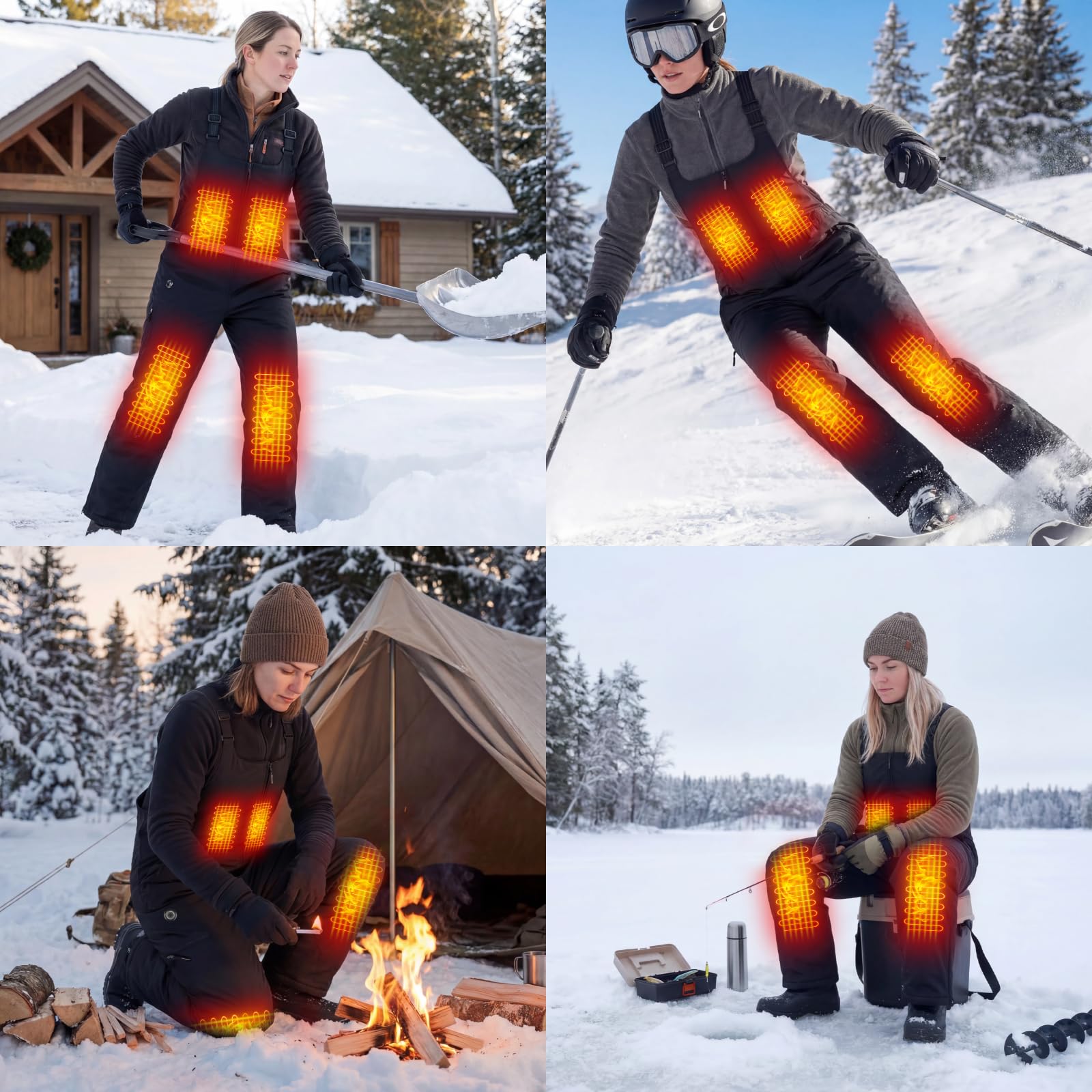 Beheizbare Latzhose Damen Skihose Wasserdicht Winddicht Snowboardhose Warme Isolierung Schneelatzoverall Skianzug mit Akku Multi Pockets Arbeitslatzhose Damen mit Verstellbaren Hosenträgern