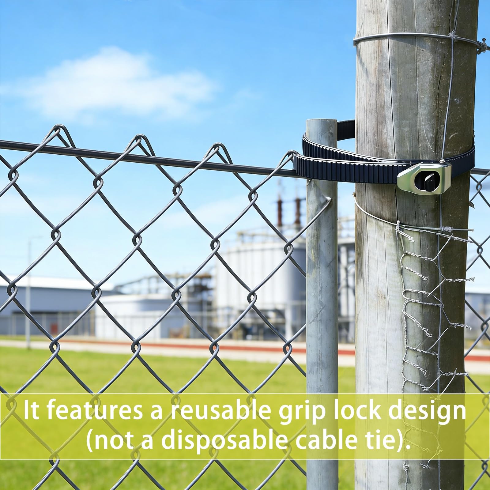 Heavy-Duty Grip Lock Straps, 12/20 Inch Reusable Ratchet Zip Ties with Stainless Steel Buckle, Adjustable Connectable Tie-Down Straps for Fencing, Poles, Pipes, Roof Racks(6pc,20IN)