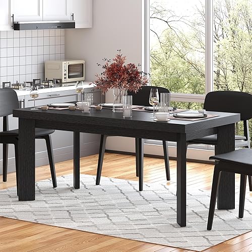 Miniatura 9 de Bigbiglife Mesa de comedor de 63 pulgadas para 6, mesa de comedor para interiores y exteriores con patas de madera, mesa de cocina con mesa grande,