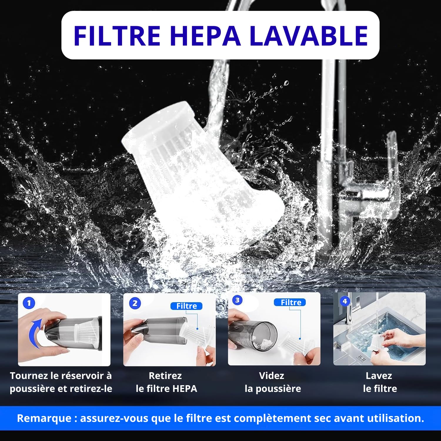 NEOVAC Aspirateur Voiture sans Fil 25000Pa – 4-en-1 Aspirateur, Souffleur, Pompe à Vide & Gonfleur, Filtre HEPA, Écran LCD, Nettoyeur Clavier & Poils d'animaux, Étui Rigide Inclus