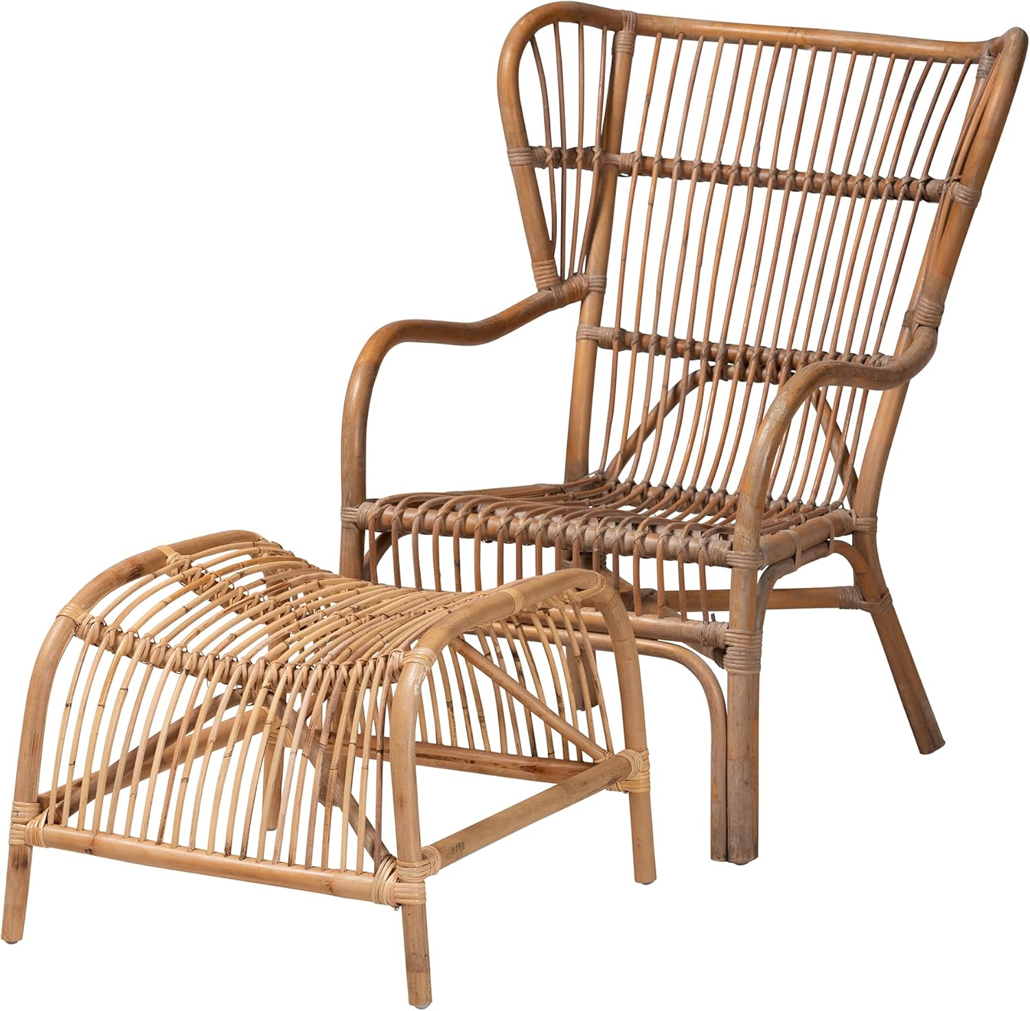 bali & pari Lamaria Natural Rattan Chair and Footstool, 2-Piece Set