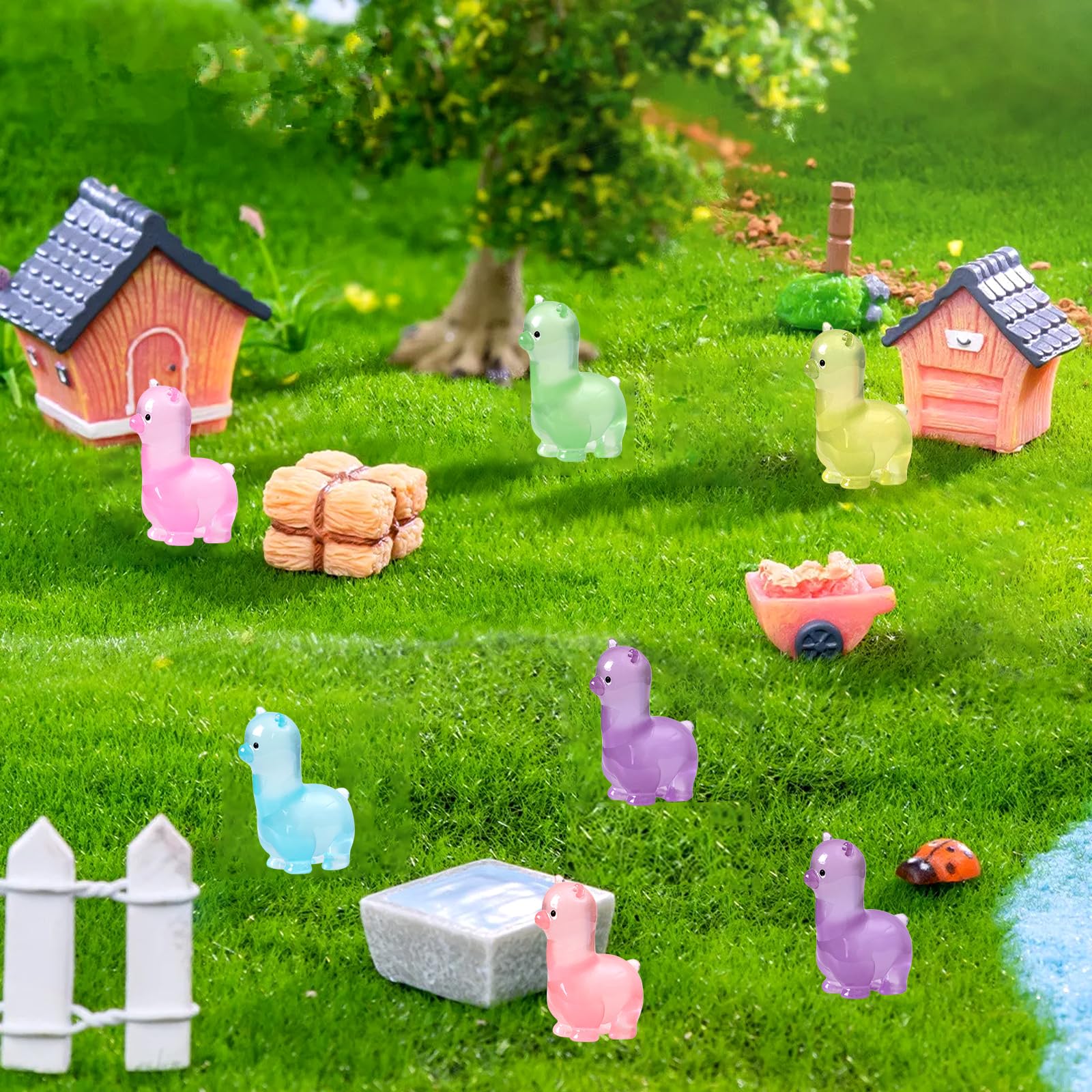 12 świecących mini figurek z alpaki, świecące w ciemności, miniaturowe figurki z alpaki, żywica, małe laboratorium, babeczka, do dekoracji ogrodu, DIY, mikro sceny krajobrazowe, 12 szt