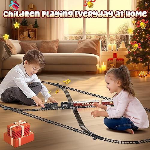 Miniatura 4 de Hot Bee Juego de tren, juguetes de tren con pistas de lujo, tren de juguete de metal, autos de pasajeros brillantes, trenes eléctricos con humo,