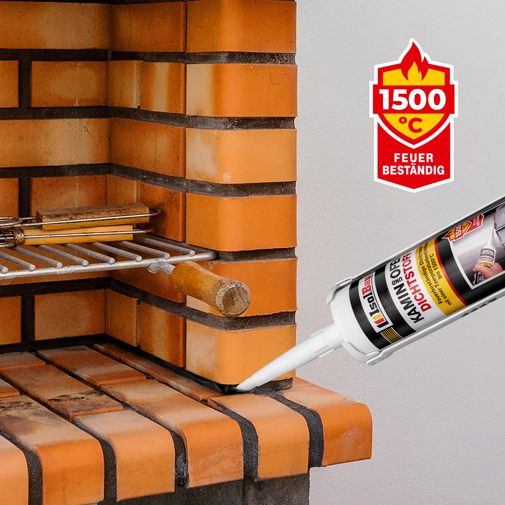 Isolbau Kamin & Ofen Dichtstoff - Feuerbeständige Dichtmasse bis 1500 °C - Für Reparatur & Füllung von Rissen in Kaminen & Öfen - Schwarz, 36 x 300 ml Tube