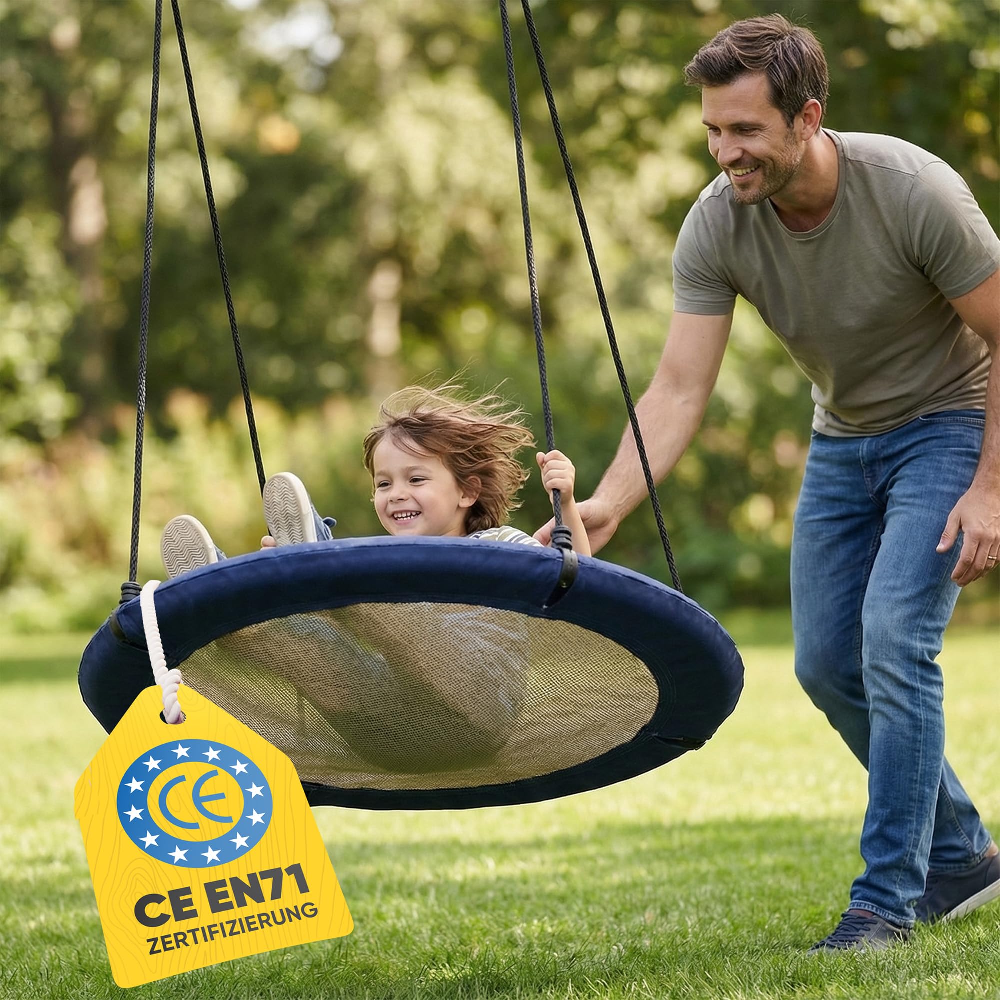 FRIEDO Nestschaukel Outdoor 90/110 cm I Netzschaukel bis 150 kg I Wasserabweisend & UV-beständiger Bezug I Höhenverstellbar I Rostfreier Stahlrahmen I Kein Ausbleichen I Korbschaukel schnell montiert