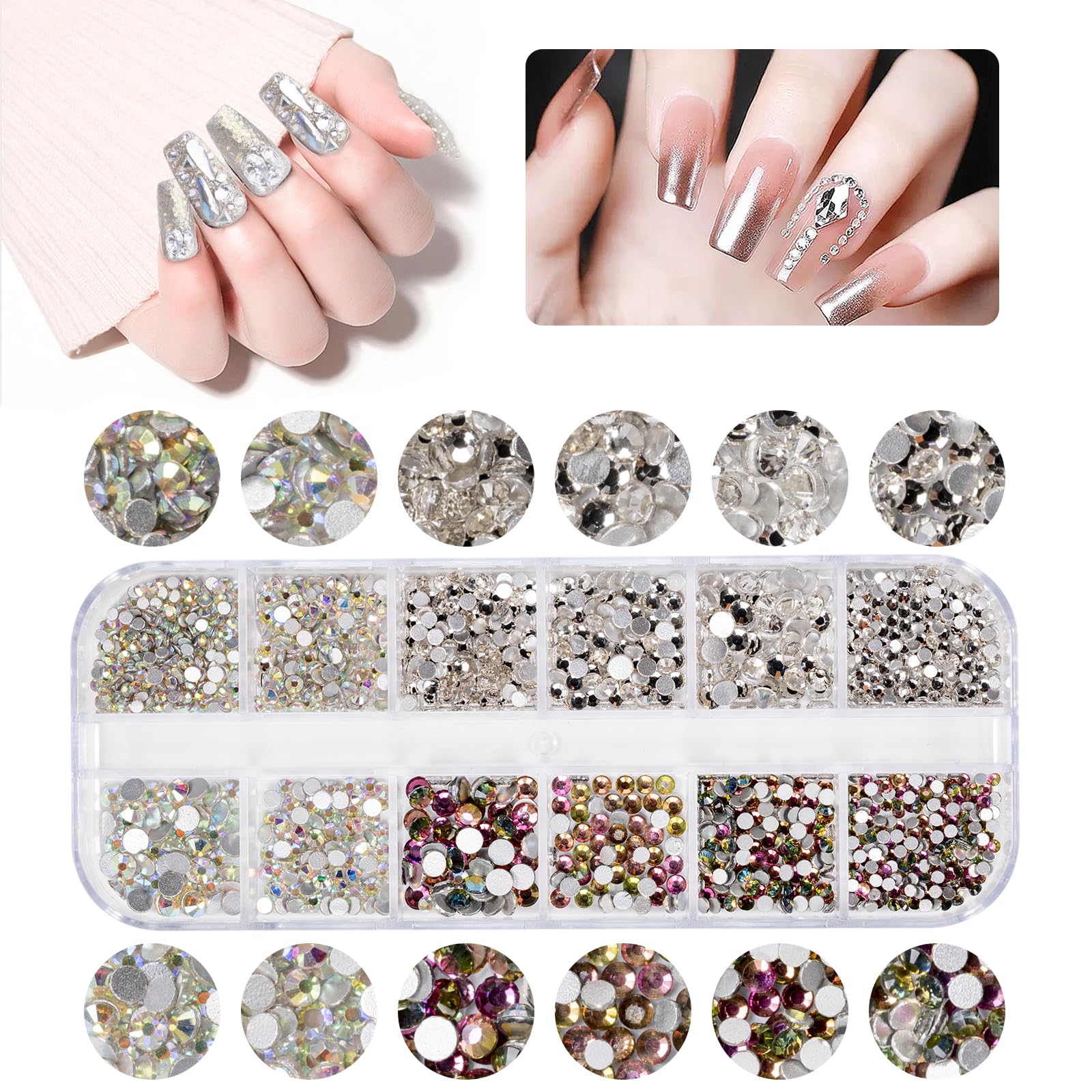 Lot de 5600 pierres strass pour ongles - 36 couleurs - Pierres à paillettes - Pour décoration des ongles - Avec stylo à cire pour strass et strass