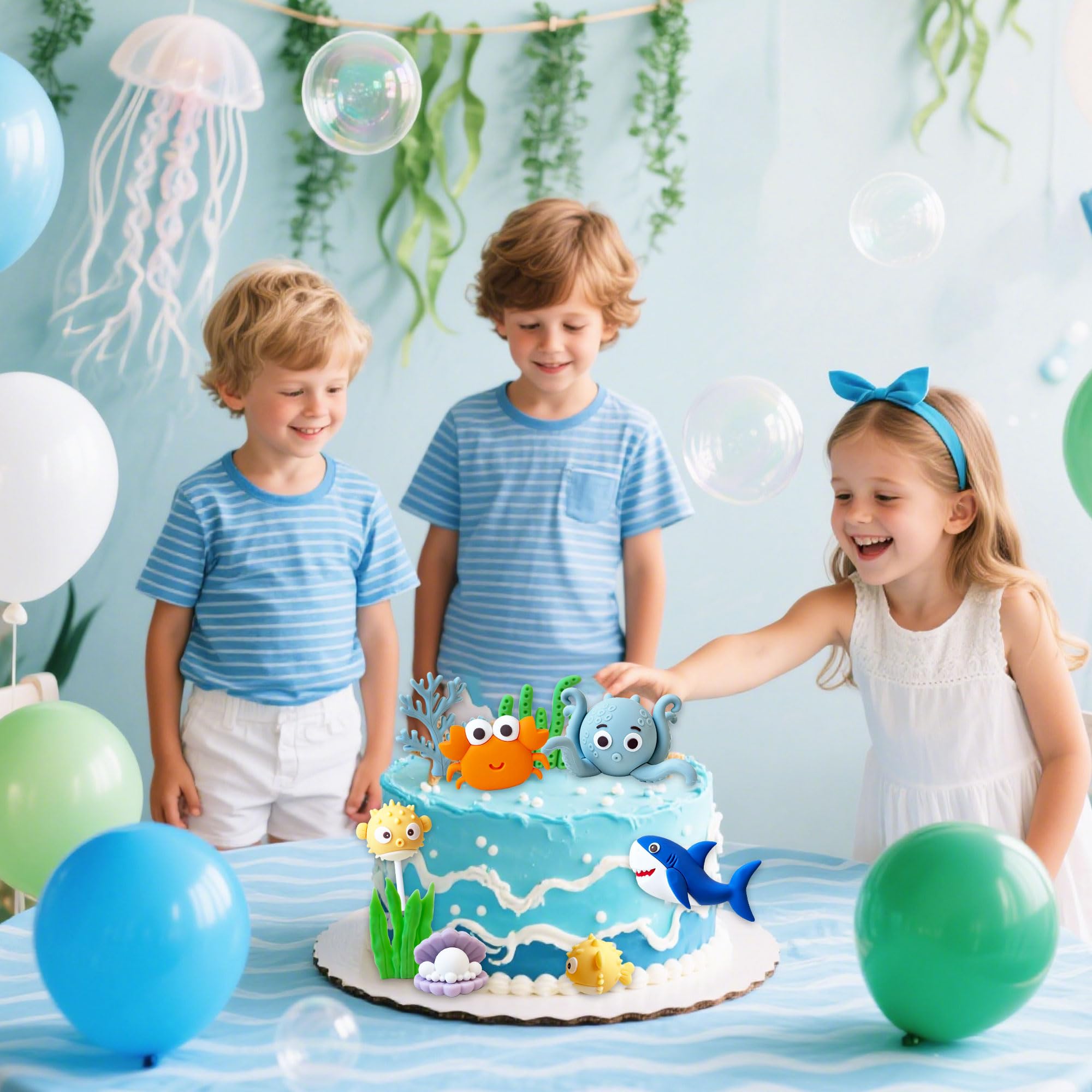 Under the Sea Ocean Birthday Cake Decorations Sea Ocean Party Favor Supplies for Sea Ocean Theme Baby Shower Birthday Party - Image 4