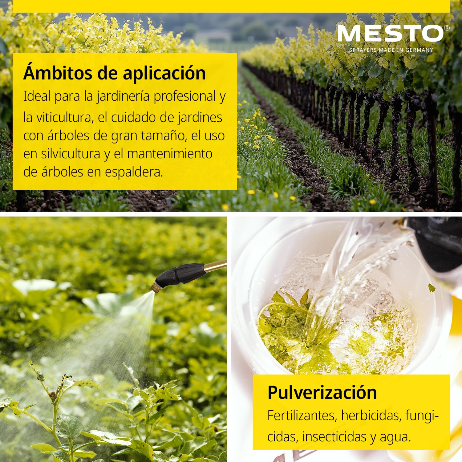 MESTO RS125 - Jeringa para espalda (12 L, incluye pantalla pulverizadora, pulverizador de jardín con 6 bares de presión, jeringa de malas hierbas para jardín, con válvula de cierre ergonómica y