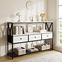 Vista 6 de 47'' Farmhouse Console Table with 3 Drawers and Open Shelf, Sofa Table Behind Couch with 3-Layer Storage, Rustic Entryway Table for Living Room